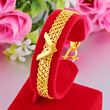 Вьетнамский песочный золотой браслет для женщин и мужчин, позолоченный двухслойный переводной браслет с V-образным плетением желтого золота 18 карат, ювелирные изделия с цепочкой 2024 - купить недорого