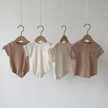 2022 Summer New Toddler Baby Cotton Soft Short Sleeve Bodysuit Boy Girl Solid Kids Pocket Jumpsuit Kids Tops 0-24M 2024 - buy cheap