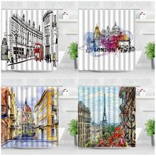 Water Color Building Shower Curtains Paris Tower London Big Ben Red Bus Hand Painted Art Waterproof Bathroom Decor Curtain Sets 2024 - buy cheap