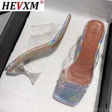 2021 New Designer PVC Transparent Slippers Women Perspex High Heels Summer Party Ladies Clear Band Crystal Shoes Plus Size 41 42 2024 - buy cheap