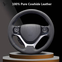 Black Genuine Leather Car Steering Wheel Cover for Honda Civic 9 2012  2013 2014 2015 2024 - buy cheap