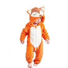 Macacão de dormir de raposa para menino, pijama de inverno de flanela animal kigurumi, fantasia de menina, macacão de peça única 2024 - compre barato