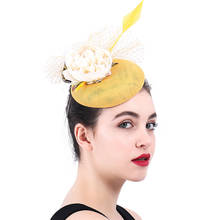 Tocado amarillo con flor de marfil para mujer, tocado elegante de boda, accesorios para el cabello, sombrero de fiesta nupcial, té 2024 - compra barato