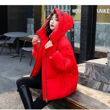Korean Style 2022 Winter Jacket Parkas Women Stand Collar Solid Black White Female Hood Coat Loose Oversized Womens Short Parka