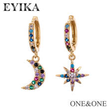 EYIKA Newest Small Ladies Hoop Earrings Star Moon Asymmetrical Earring With AAA Colorful Cubic Zirconia Women CZ Jewelry 1pair 2024 - buy cheap