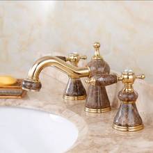 Vidric fashion jade and brass construction gold finished bathroom widespread basin faucet,3 holes sink tap mixer 2024 - buy cheap