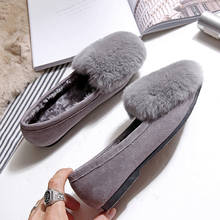 long rabbit fur flats women slip on winter shoes with plush flat heel moccasins ladies fur mules designer furry espadrilles 481 2024 - buy cheap