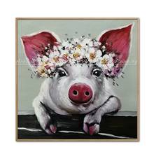 Arthyx-pintura al óleo de cerdito pintada a mano sobre lienzo, cuadro de pared de cerdo Pop, moderno, para decoración del hogar y sala de estar 2024 - compra barato