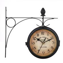 Relógio de parede de dupla face relógio de parede 3d retro rústico decorativo clássico europeu relógios de ferro do vintage quarto decorativo mudo jardim 2024 - compre barato