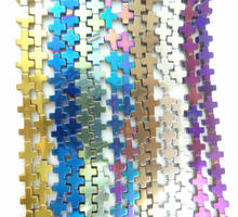 10*10mm Natural Quartz crystal Titanium Multicolored Hematite Gem cross Beads making jewelry 15.5'' H33 2024 - buy cheap