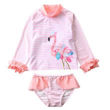 Traje de baño Ins Flamingo para niñas de 2 a 8 años, traje de baño de dos piezas de manga larga, wear-SW435 de playa, novedad de 2020 2024 - compra barato