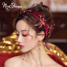 NiuShuya Bowknot Hair Jewelry Handmade Red Crystal Wedding Tiara Hairpins Hairband Headpiece Bridal Hair Accessories 2024 - buy cheap