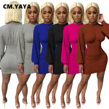 CM.YAYA Fall Winter Croset High Waist Women Midi Dress Long Sleeve Bodycon Sexy Club Party Pencil O-neck Dresses for Activewear 2024 - buy cheap