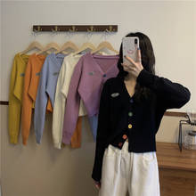 6 цветов 2020 корейский стиль V-образный вырез вязаные свитера Кардиган Женские пуговицы Топы с длинным рукавом Женская верхняя одежда пальто (L9133) 2024 - купить недорого