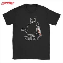 Men's T-Shirts Cat What Murderous Black Cat With Knife Gift Cotton Tee Shirt Short Sleeve Fun T Shirts O Neck Clothing Printed 2024 - buy cheap