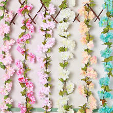 Sakura flor de cerejeira de seda videira, decoração de arco de casamento, guirlanda suspensa de parede, vime 2024 - compre barato
