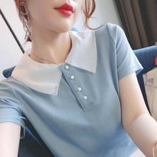 Women 2021 Summer Fashion Short-sleeved T-shirt Female New Slim Patchwork Shirts Ladies Buttons Thin Casual Blouses N197 2024 - buy cheap