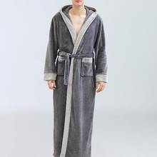 Men Sleepwear Autumn Winter Flannel Long Sleeve Maxi Bathrobe Pockets Hooded Nightgrown Mens Warm Thick Casual Robe Plus Size 2024 - buy cheap