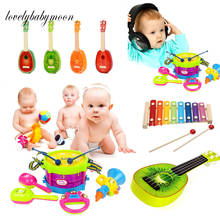 Музыкальный игрушечный набор, рулонный барабан, гитарные инструменты, набор ремешков, детская игрушка для раннего развития, подарок для ребенка, ручной Колокольчик, музыкальные игрушки 2024 - купить недорого