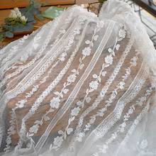 Mesh Fabric 2D Embroidery Soft Yarn White Lace Dress Clothing Window Screen Home Fabric Hand Made DIY Cloth 1M 2024 - buy cheap