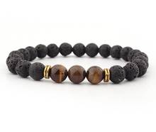 Pulsera elástica ajustable de piedra volcánica, brazalete de 8mm negro, Punk, multicolor, ágata, Chakra, curación, Reiki, Buda, Yoga, rfd24 2024 - compra barato