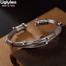 Uglyless Super Cool Multi Layers Silver Lines Tied Unisex Bangles for Men Women 11MM Thick Open Bangle 925 Thai Silver Jewelry 2024 - buy cheap