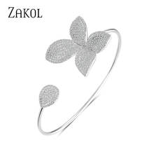 ZAKOL Luxury AAA Cubic Zircon Micro Pave Cuff  Bangles for Women Fashion Rose Flower Wedding Jewelry FSBP176 2024 - buy cheap