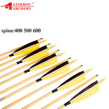 Linkboy-Flecha de carbono para tiro con arco, flechas de piel de bambú, Spine300-600, 5 pulgadas, pluma de pavo, arco tradicional de caza, id6.2 mm, 12 Uds. 2024 - compra barato