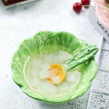 Kids Cute Ceramic Bowl Chinese Cabbage Design Food Bowls Container for Dessert Fruit Salad (Green Pink) 2024 - buy cheap