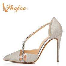 Shofoo Silver Ankle Strap Rivets Woman Pumps Stilettos High Thin Heels Large Size 12 16 Ladies Summer Party Dress Fashion Shoes 2024 - buy cheap