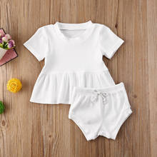 2020 Baby Summer Clothing Infant Newborn Baby Girls 2Pcs Set Ribbed Outfits Short Sleeve Shirt Dress Tops Shorts Bottoms Outfit 2024 - buy cheap