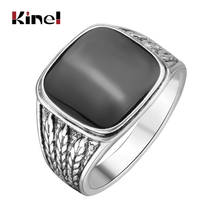 Kinel-anillos de boda para hombre, joyería de plata tibetana, esmalte negro, a la moda 2024 - compra barato
