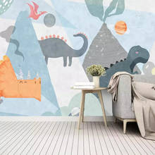 Milofi-papel tapiz 3D personalizado para niños, mural simple pintado a mano de dibujos animados, dinosaurio, Planeta, Volcán, decoración de pared para sala de estar 2024 - compra barato