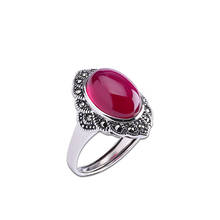 New S925 Sterling Silver Jewelry Seiko Thai Silver Ladies Open Red Corundum Ring 2024 - buy cheap