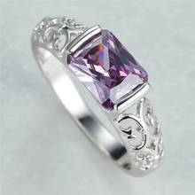 Anillo de compromiso con piedra de cristal púrpura para mujer, joyería fina de circonita cuadrada, elegante, Color plateado 2024 - compra barato
