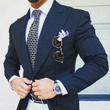Traje de negocios azul marino con diseño de pico ancho para hombre, esmoquin para novio y boda, traje Masculino de novio, 2 piezas, corte ajustado 2024 - compra barato