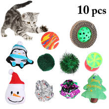 10 шт., интерактивный игрушечный шар для кошек с маленьким колокольчиком, Забавный мячик, игрушки, пластик, Искусственный Красочный Кот, рождественские игрушечные домашние питомцы 2024 - купить недорого