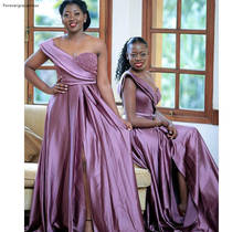 Elegant Sweetheart Satin African Bridesmaid Dresses Beaded Top A Line Split Floor Length Wedding Guest Gowns Plus Size 2024 - buy cheap