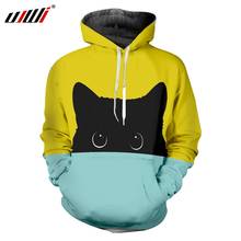 UJWI Yellow Blue Cute Cat 3d Hooded Sweatshirt Men/women Tracksuits Unisex Fashion Cool Pullover Harajuku Hoodies 2024 - buy cheap
