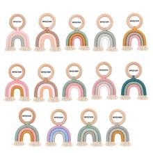 OOTDTY 1PC Christmas Baby Rainbow Teething Ring Safety Wooden Teether For Children Kids Baby Care Accessory Shower Gifts 2024 - buy cheap