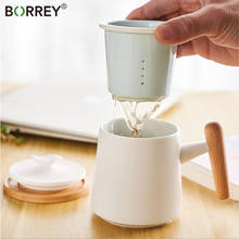 BORREY taza de té de porcelana, taza de té de cerámica para oficina con infusor de té, taza de cerámica con mango de madera, tetera de cerámica 2024 - compra barato