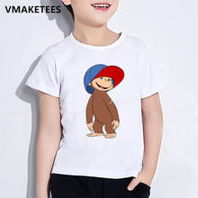 Детская футболка с мультяшным принтом «Любопытный Джордж» Детская забавная одежда с изображением обезьяны летняя белая футболка для маленьких мальчиков и девочек HKP5266 2024 - купить недорого