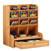 Soporte de escritorio multifuncional de madera, 13 cuadrículas de lápiz de caja de almacenamiento, pequeño soporte de exhibición de escritorio de celosía creativa 2024 - compra barato
