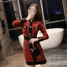 Button Plaid Knitted Mini Dress Elegant Korean Women Vintage Bodycon Red Vestidos Curtos Casual Mujer Long Sleeve Office Lady 2024 - buy cheap