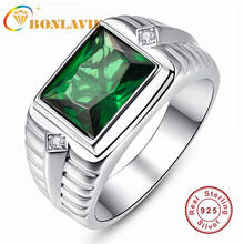 Bonlavie anel de prata esterlina 925, anel masculino com placa de luz verde de zircônio para casamento e noivado 2024 - compre barato