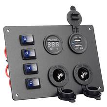 Painel de interruptor, 12v/24v, 4 botões, usb duplo, tomada digital, display de voltagem, à prova d'água, ip67 2024 - compre barato