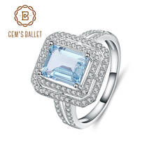 Женское кольцо с голубым топазом, обручальное кольцо из серебра 100% пробы с квадратной огранкой, 925 2024 - купить недорого