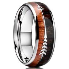 8mm anéis de casamento de carboneto de tungstênio para homens mulheres natureza koa madeira seta inlay anel de noivado boho jóias de aço inoxidável 2024 - compre barato