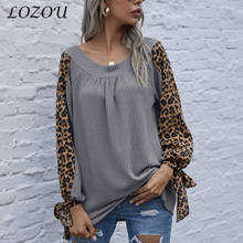 2021 Women's Summer Sexy Color O-Neck Streetwear Casual Leopard Print Long Sleeve Loose Ladies Top Shirt Stitching Bandage 2024 - buy cheap