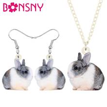 Набор украшений Bonsny из акрилового кролика, заяц, серьги, ожерелье для женщин и девушек, подростковые подарочные украшения 2024 - купить недорого